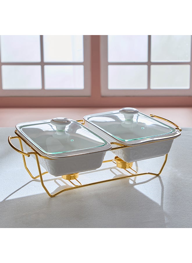 Home Box Noor Luxe Twin Food Warmer White and Gold - Image 1